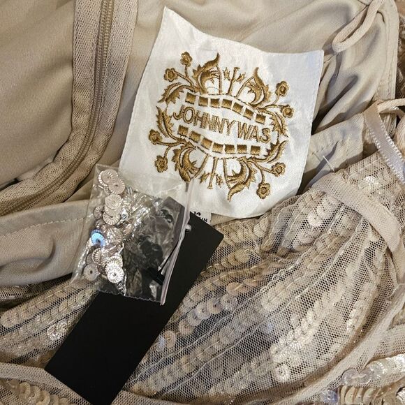 Johnny Was Champagne Beaded Mesh Dress Sz 8 NWT - Picture 8 of 13